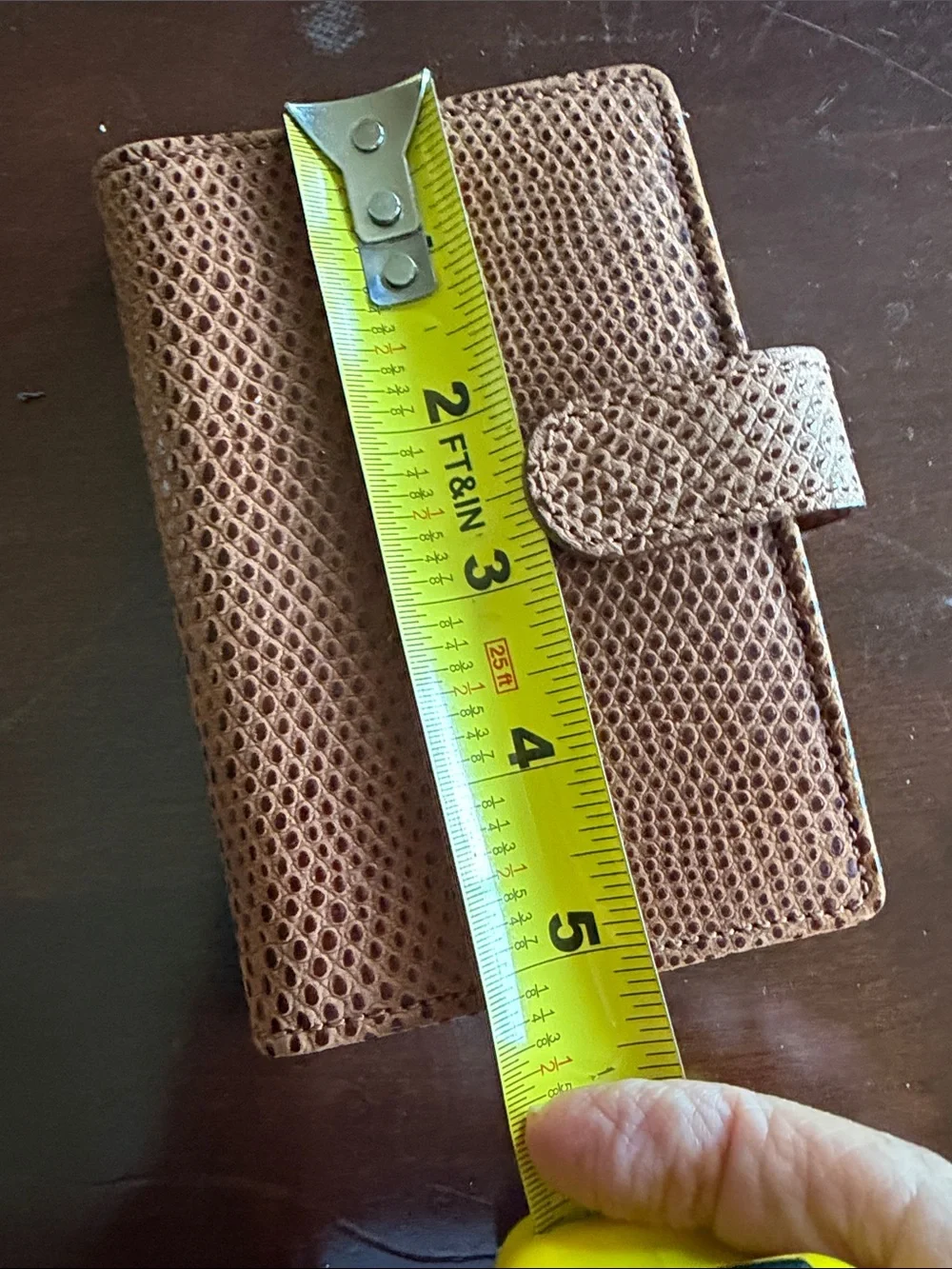 Brown Textured Leather Small 6 Ring Notebookwith Snap Closure